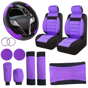 14-Piece Women's Car Interior Accessories Set: Front Seat Covers, Headrest Covers, Gear Shift Knob Cover, Armrest Box Pad, Cup Pads, Seat Belt Shoulder Covers, Starter Ring, PU Steering Wheel Cover, General Car Interior Accessories, Car Interior Kit