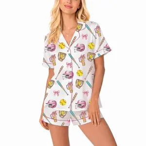 Softball Pajama Set for Women, Pink Softball Sleepwear, Cute Baseball Pajamas, Girls Softball Gift, Button Down Summer PJ Set, Sports Lover