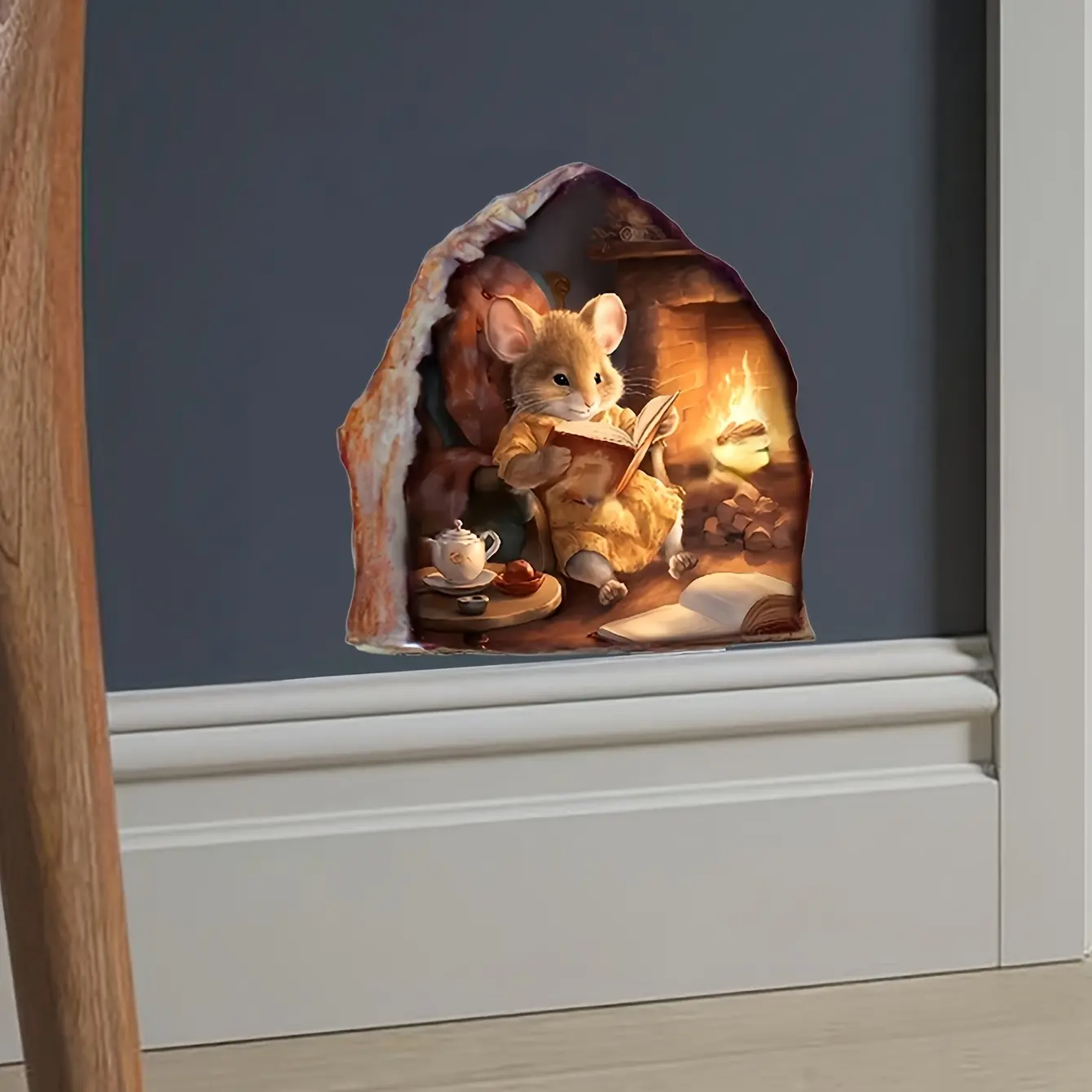 Creative Mouse Reading Wall Sticker, Removable Wall Vinyl Mouse Hole Decorative Decal, 3D Art Wall Mural, Home Decoration, All-Seasons, Whimsical Charm, Room, Living Room, Unique Wall Decor, Bedroom Decorations, Gift Idea, Decoration Items
