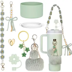 Stanley Cup Accessories Set Including Siliocne Straw Cover, Siliocne Boot, Water Bottle Handle Strap for Stanley Cup 40oz 30oz Tumbler with Handle