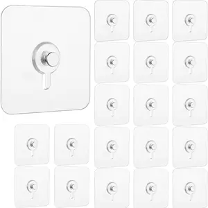 20 pack screw hooks with no trace stickers 2.7 inch Adhesive Wall Mount Screw Hooks Beauty & Personal Care Organiser Plastic