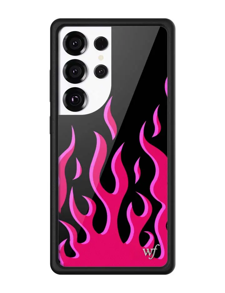 Black & Red Flames | Limited Edition Trendy Samsung Galaxy Case | Raised Protective Black Bumper | Women Owned Small Business | Dark Black Background Red and Pink Burning Flames | Safety Casing Protective | Gift for Her