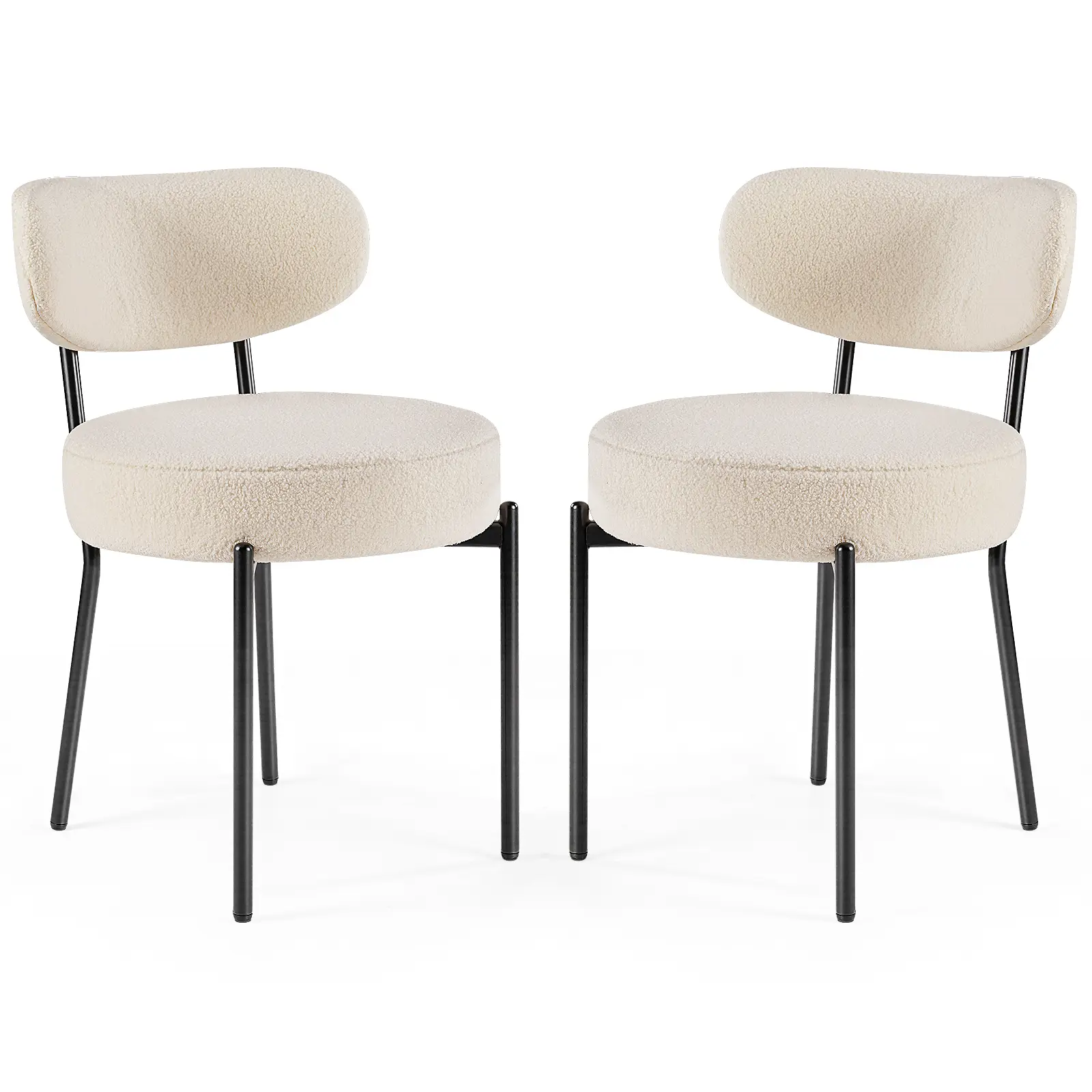 Dining Chair Set of 2 Boucle Upholstered Kitchen Chairs with Curved Backrest & Metal Legs - Mid Century Modern Round Dining Room Chairs for Vanity or Living Room Tufted Velvet