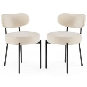 Dining Chair Set of 2 Boucle Upholstered Kitchen Chairs with Curved Backrest & Metal Legs - Mid Century Modern Round Dining Room Chairs for Vanity or Living Room Tufted Velvet