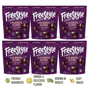 Freestyle Snacks - Pitted Olive Snacks - 6 bags - Kalamata Olives - Bold & Rich flavor - All Natural - Made in Greece - Easy Snack Food Salt Savory