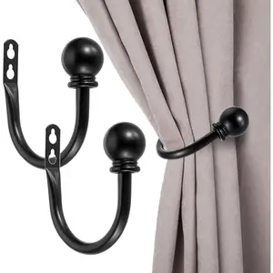 Set of 2 Metal Decorative Curtain Holdbacks, Wall Mounted Window Drapery Tiebacks for Bedroom, Livingroom, Office Come with Screws, Black