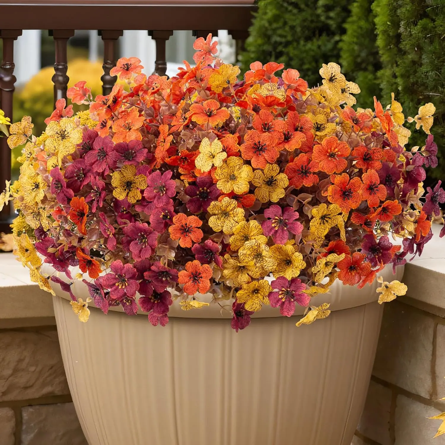 12pcs Artificial Flowers for Outdoor Decoration, Artificial Flower Decorations, Faux Floral Decor, Decorative Flowers, Faux Daisy Flowers for Fall Decor, Eucalyptus Leaves Silk Mums Fake Plants for Garden Pot, Front Porch, Courtyard