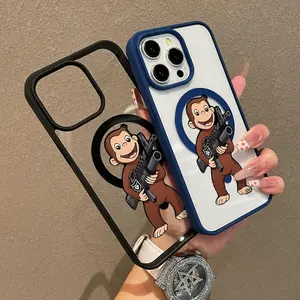 Machine Gun Monkey Pattern Premium Magnetic Phone Cases for iPhone 17 Air 16 15 14 11 Pro Max 13 12  Plus Smartphone Shockproof Protection Cover For Cellphone Protective magsafe case Protector Casing