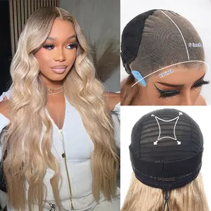 13x6 Drawstring Glueless Wig HD Lace 180 Density Ombre Ash Blonde With Dark Root Body Wave Lace Front Human Hair Wigs For Women Milk Tea Colored Raw Remy Hair Wigs SpringStatements