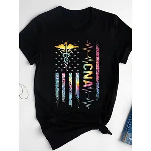 GGOR CNA American Flag T-Shirt Tie Dye Certified Nursing Assistant Shirt CNA T-S Same Style for Men and Women 2026 Summer Short-sleeved Printed T-shirt 220G, Festive Holiday Party Outfit for Adults, Seasonal Celebration Wear