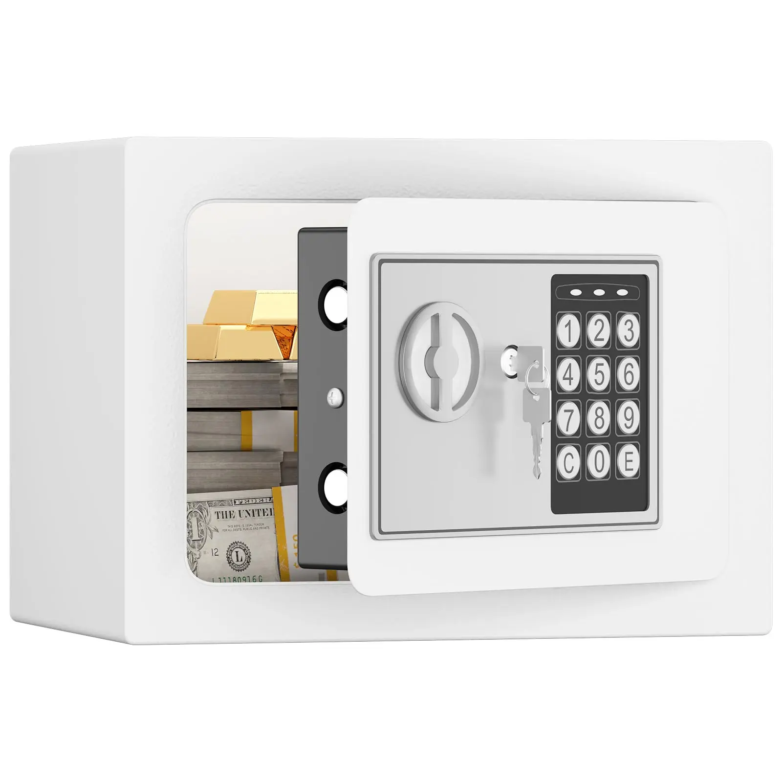 0.23 Cu Ft Mini Safe Box with Digital Keypad & Key Lock, Coin Slot Office Furniture Personal Security Safe for Cash, Jewelry, Documents, Home Office