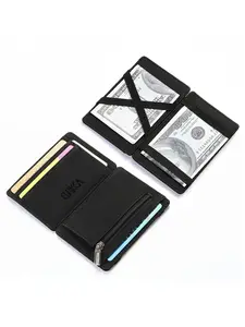 Men PU Leather Credit Card Holder Card Slots Pocket Magic Wallet, Luxury Short Mini Small Cardholder, Casual Coin Purse & Money Clip, Ideal Gift for Husband, Zipper Card Holder, Credit Card Organizer, Card Bag