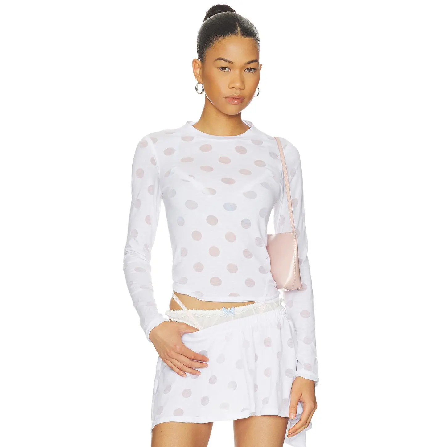Jaded London Burnout Polka Dot Top in White