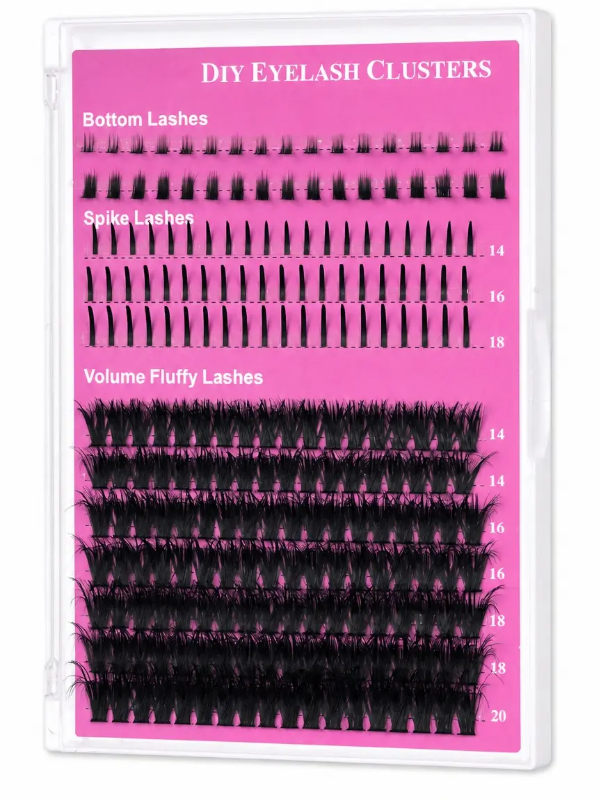 DIY Lash Clusters Kit 3 Styles Bottom Lashes Spike Lashes Volume Fluffy Individual Eyelashes 14-20mm Wispy Cluster Lashes Reusable False Eyelashes for Wedding Party Makeup