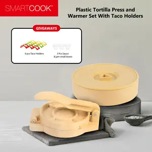 Smartcook Plastic Tortilla Press 6.5 Inch and Warmer 8 Inch Set With Taco Holders, Rotis Press, Tortilla Makers, Tortilla Holder, Microwave Safe, Tortilla Server,Tortilla warmer with lid Kitchen Metal