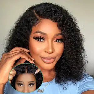 Glueless Bob Wig Human Hair 4X4 Wear and Go Glueless Wigs Pre Plucked Pre Cut Water Wave HD Lace Front Wig Wet and Wavy Lace Closure Wigs Human Hair for Beginners 180% Density