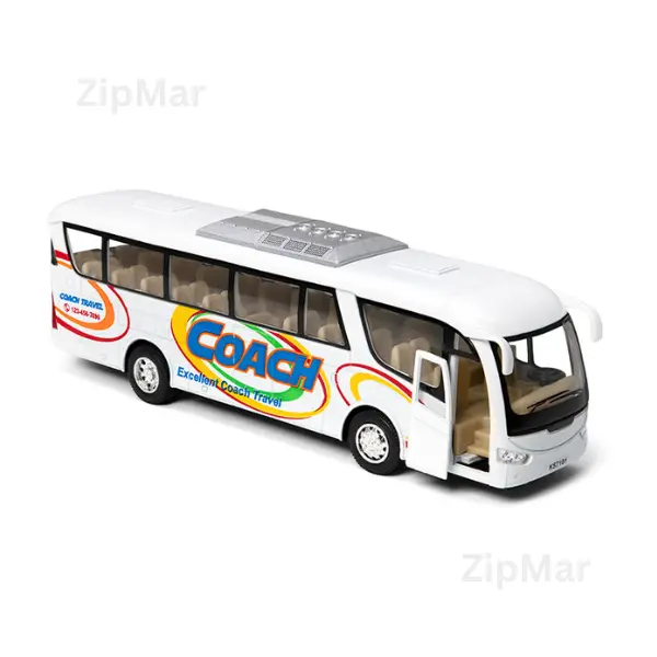 Kinsfun Coach Bus Diecast Metal Scale Model WHITE ZipMar Collection