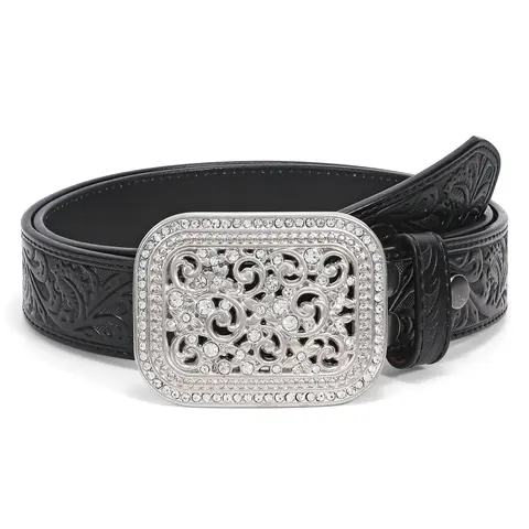 XZQTIVE Men's Heavy Duty 100% Leather Western Belt - Engraved Bold Floral Design, Alloy Steel Embossed Belt Buckle, for Urban Cowboy, 90s Country Style Outfits