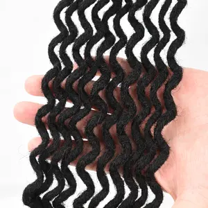 DAIXI Curly Wave Dreadlocks Extensions, Afro Human Hair Handmade Crochet Locs For Men and Women, 0.4cm Thickness