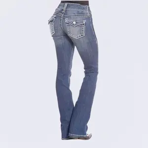 Morgan BlueMoment Bootcut Jeans Low Rise with Flap Pockets Western Cowgirls Stretchy Denim Pants Retro BBL Tummy Control