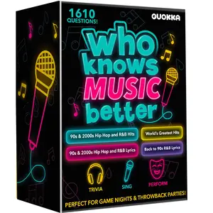 QUOKKA Trivia Card Game Who Knows Music Better? 4 Pack Ultimate Music Game Box – Singing, Karaoke, Party Games for Adults Families, Fun Music Challenge for 90s & 2000s Fans & Game Nights