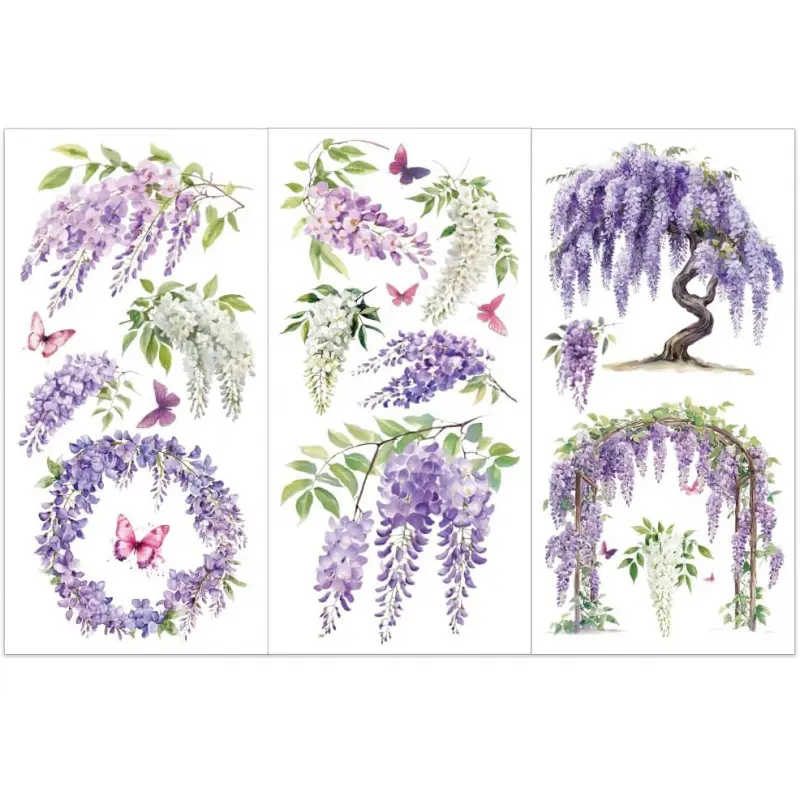 3pcs/Set Wisteria Rub on Transfers for Furniture and Crafts 6x12 Inch Purple Flowers Furniture Decals Decor Furniture Transfer Stickers  for  Furniture Decor Scrapbooking