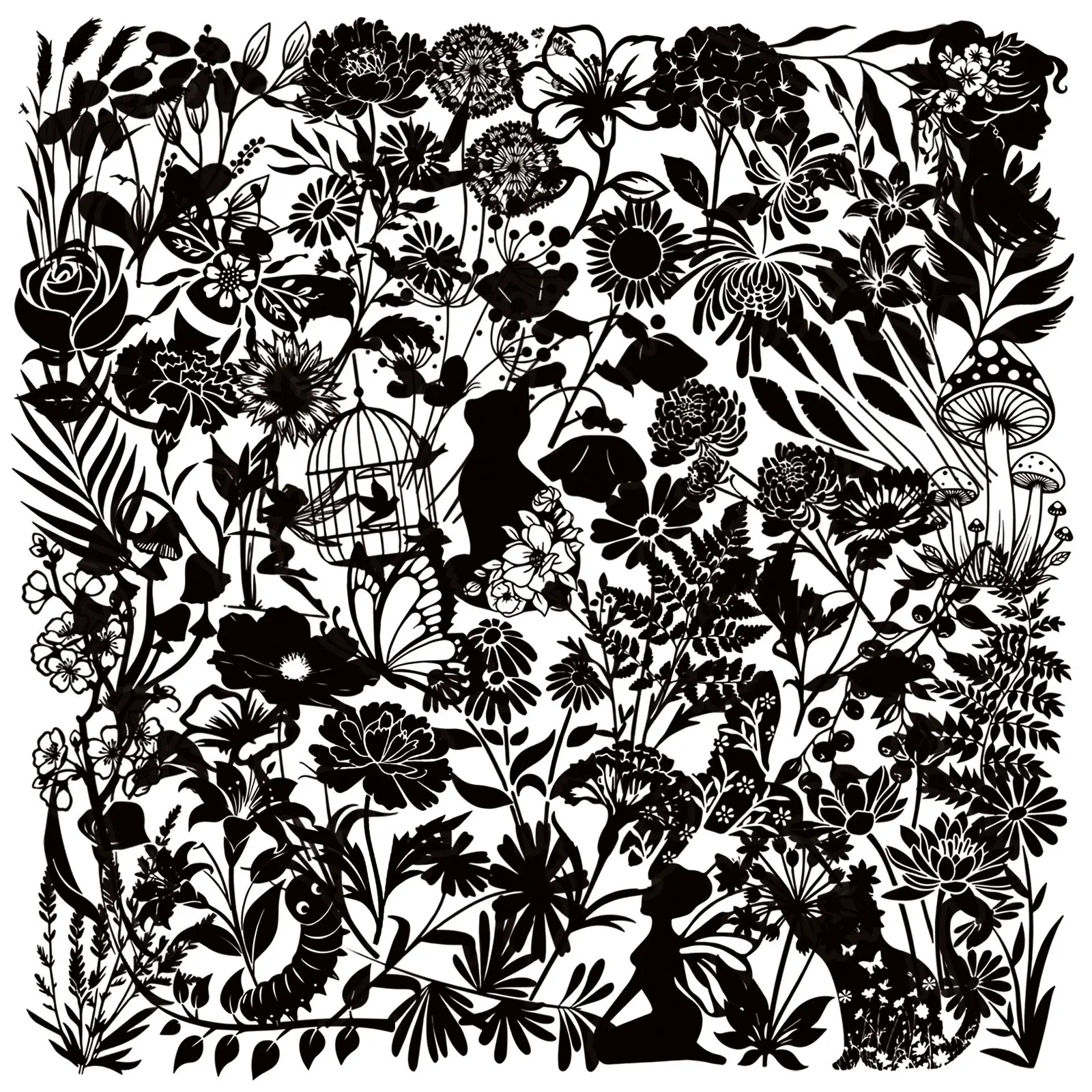 50pcs black and white plant PET material series graffiti stickers suitable for suitcases, mobile phone cases, laptops, helmets, skateboards waterproof decoration DIY creative stickers