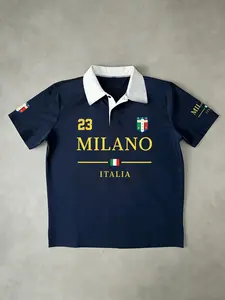 Men's 'Milano Italia' Fitted Rugby Polo Streetwear Polo Shirt | Graphic Number 23 Print | Contrast Collar | Italian Streetwear Fashion | Ideal for Urban, Sporty & Casual Style Enthusiasts | Menswear