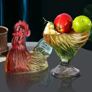 Premium Colored Rooster Shaped Glass Sealed Jar, Beautiful Crystal Candy Dried Fruit Container, Reusable Multipurpose Storage, Home Decor