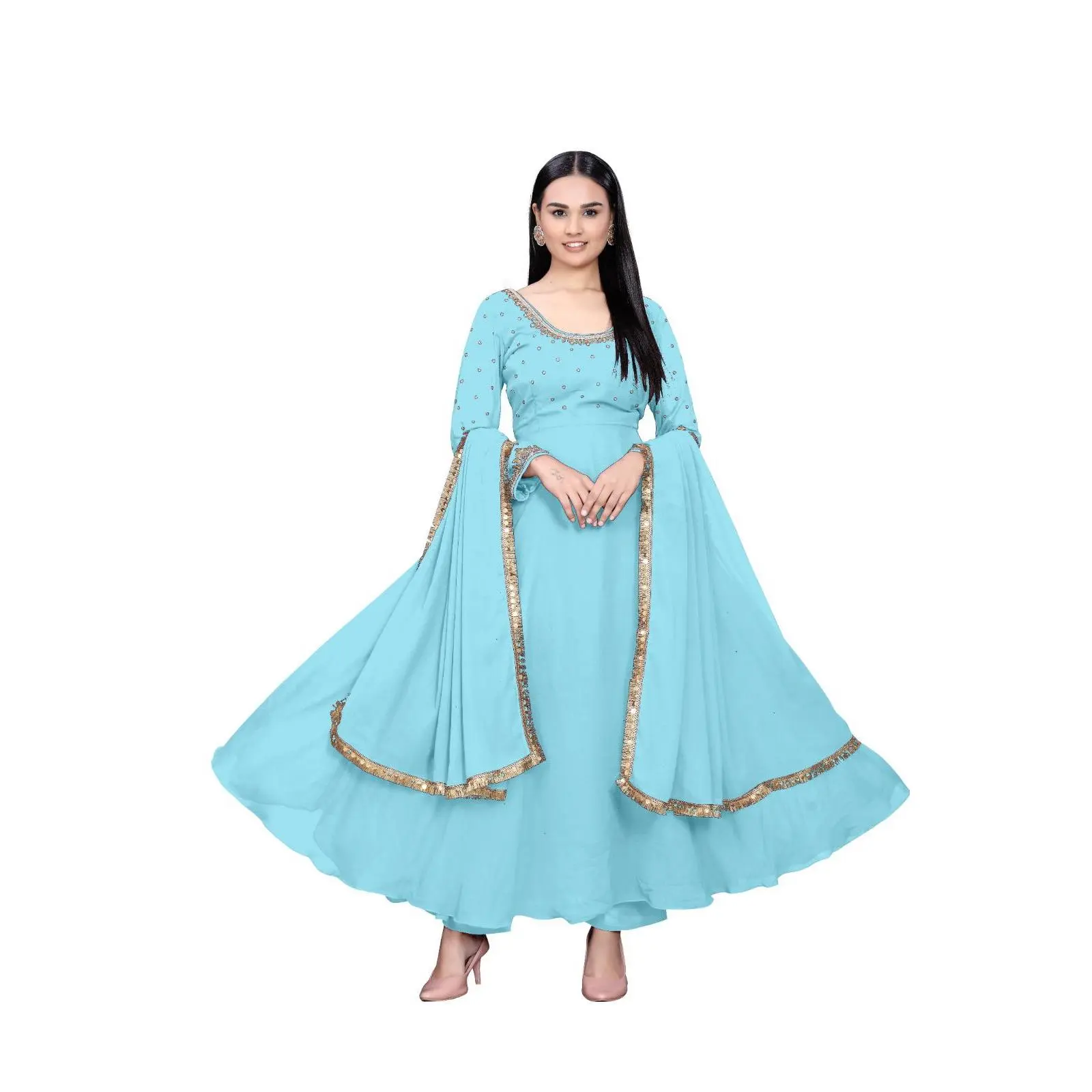 Women’s Georgette Handwork Gown Set with Dupatta & Pant