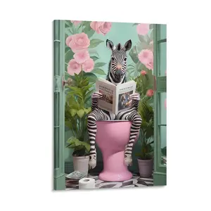 Funny Zebra Using Toilet Posters Cute Cat Reading Newspaper Poster Canvas Wall Art For Bedroom Decor Bar Office Room Decor Gift