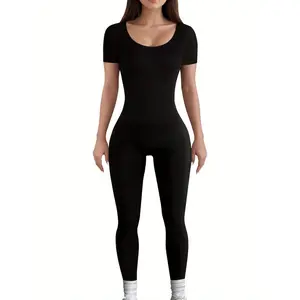 Jumpsuit for Women Workout Seamless Jumpsuits Ribbed One Piece Tank Tops Rompers Short Sleeve Exercise Jumpsuits