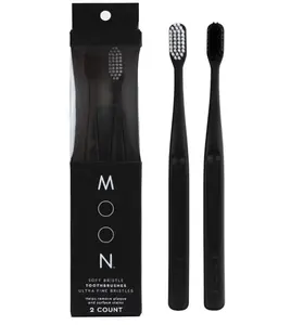 MOON Soft Bristle Toothbrushes - White and Black Sleek Design - Gentle Cleaning - Ideal for Daily Oral Care - Soft Bristles for Comfortable Use - 2 Pack - Cepillo de dientes