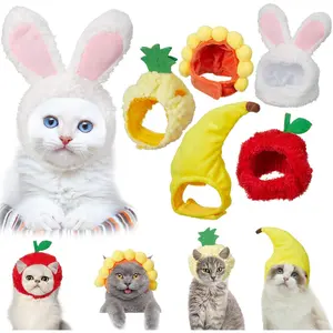 5 Pieces Cat Hat Cat Costume Outfit Bunny Hat with Ears Funny Cat Hat for Cats and Small Dogs Kitten Puppy Party Christmas Costume Accessory Headwear