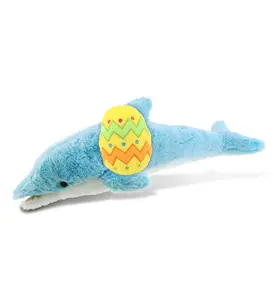 DOLLIBU Super Soft Large Blue Dolphin Stuffed Toy - 18-in Polyester, Spring Theme, with Yellow Easter Egg for Easter Look, Kids' Personalized Gift Toy