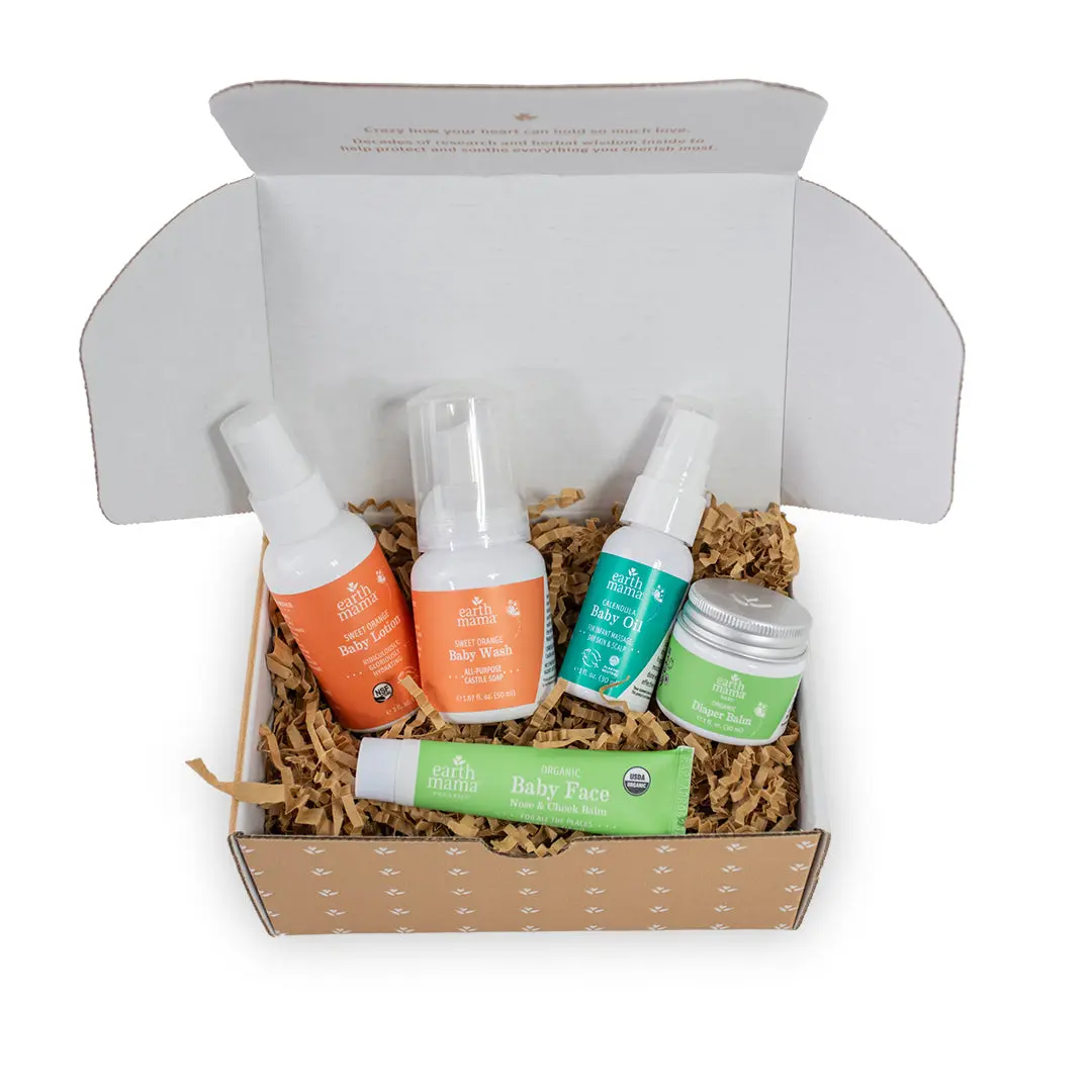 Earth Mama A Little Something For Baby – Newborn Skincare Gift Set – 5-Piece Travel Size Baby Essentials