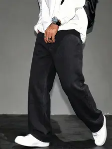 Straight Leg Denim Jeans Cotton Slant Pockets Washed Jean, Casual Versatile Wide Leg Jeans, Couple Matching Straight Fit Loose Fit