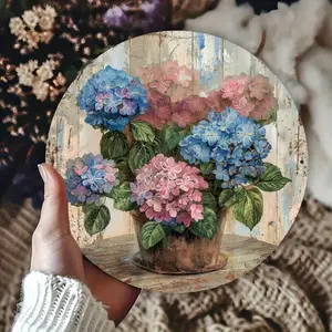 Vintage Aluminum Sign with Hydrangea Elegant Hour Design, 2D Flat Metal Wall Art for Home Decor, Indoor Outdoor Rustic Wall Deco