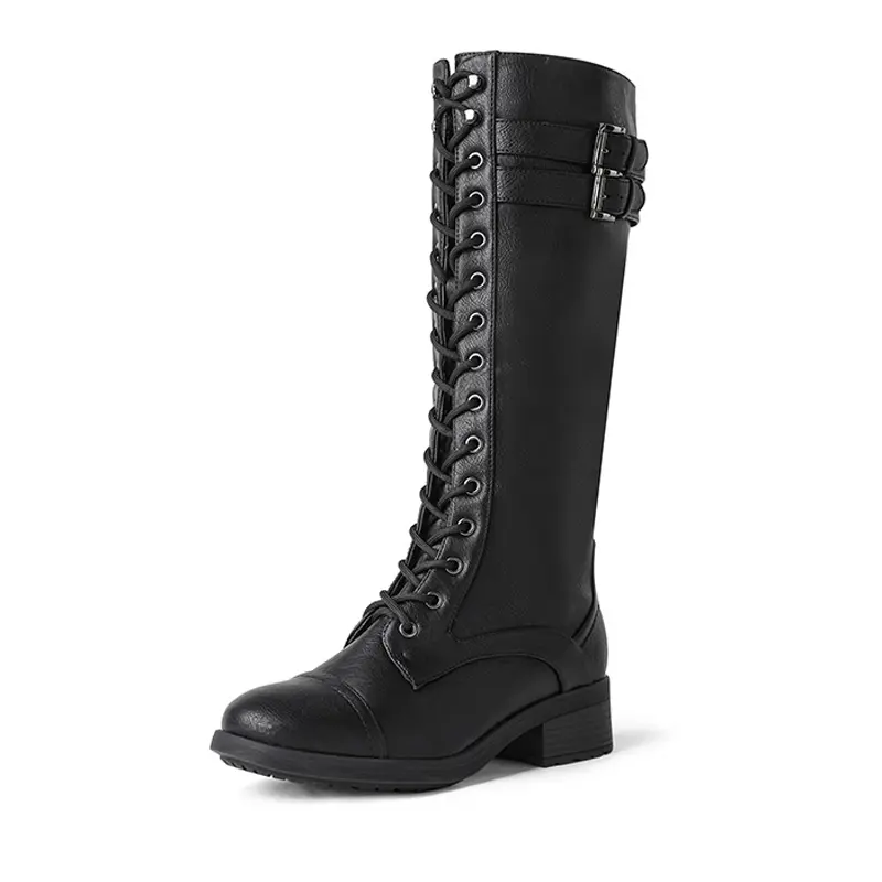 Dream Pairs Women's Classic Riding Boots, Faux Fur-Lined Knee-High Winter Shoes with Lace-Up, Side Zipper & Buckles, Footwear