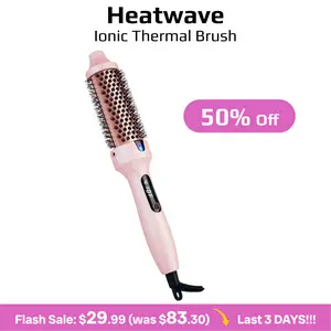 Thermal Brush, Blowout Wavy Boost 1.5 inch Heated Round Brush Look with LED Display, Dual Voltage, Pink, Less Damage, Hair Heated Curler Brush,Negative Ions Single,for wavy hair,hairstyling,long-lasting wave,Curling Irons,Detangler Straightening