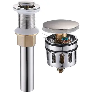 Vessel Sink Drain, Bathroom Faucet Vessel Sink Pop Up Drain Stopper Without Overflow Brushed Nickel, Built-in Anti-Clogging Strainer,Fits Standard  Drain Hole1-1/2 to /4",R085B-BN