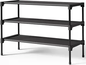 3 Tier Shoe Rack - Non-Woven Shoe Rack Shelf, Shoe Organizer- Black
