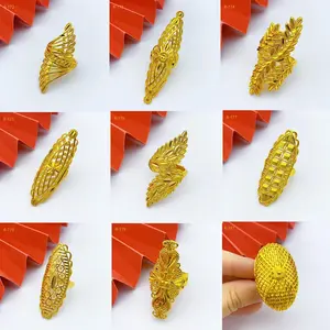 Ethiopia Arab Long Rings For Women Resizable Dubai Gold Plated Wedding Jewelry African Party Gift Nigerian Big Jewellery