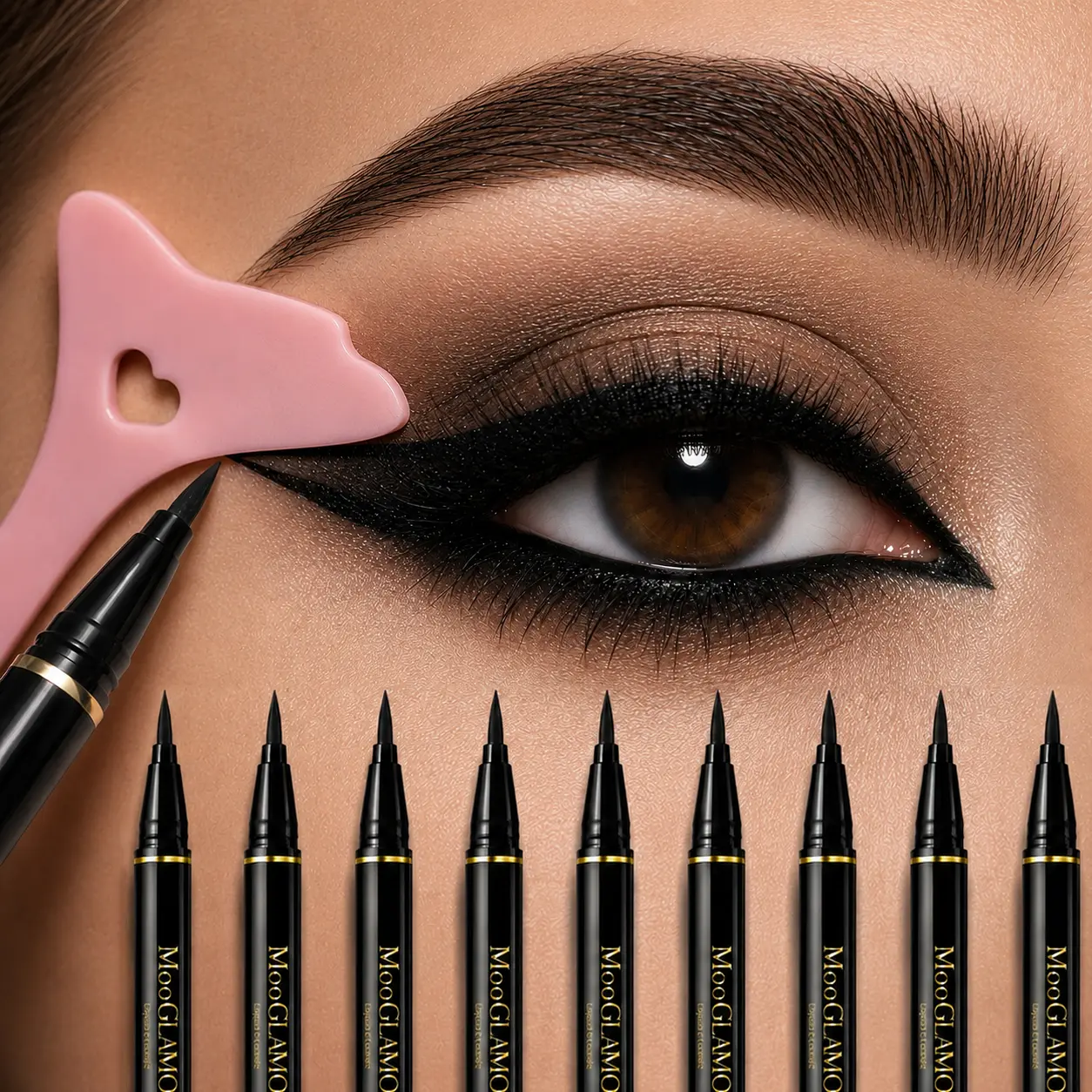 MooGlamor 10Pcs Liquid Eyeliner Pencil With Stencil Set Long Lasting Matte Eye Makeup Pens Quick Dry Waterproof Smudgeproof High Pigmented Tip Liner Smooth Cosmetic Summeressentials
