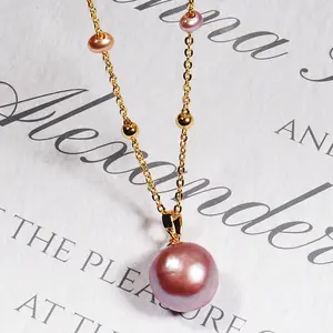 Purple pearl necklace/Freshwater Pearl Necklace/Minimalist Pearl Necklace/Pearl Chain Necklace/Handmade Pearl Necklace/Gold Clasp Pearl Necklace