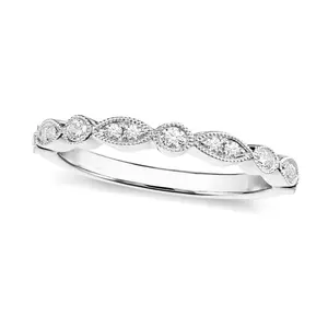 EAMTI 925 Sterling Silver Wedding Band for Women Cubic Zirconia Marquise & Round Milgrain Half Eternity Stackable Ring