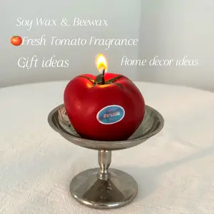 Tomato Fruit Scent Candle – Fresh Tomato Fragrance, Wild Tomato Aroma; Home Decor Gift, Ambient Decoration Home Ornament Candle; Realistic Fruit Design; Made from Soy Wax and Beeswax; Safe Scented
