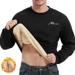 Men's Warm Fleece-Lined Round Neck Sweatshirt - Soft & Cozy Winter Pullover - Casual Slim Fit - Machine Washable - Solid Color Fall/Winter Apparel - Minimalist Design Top - Thick Comfort Lining