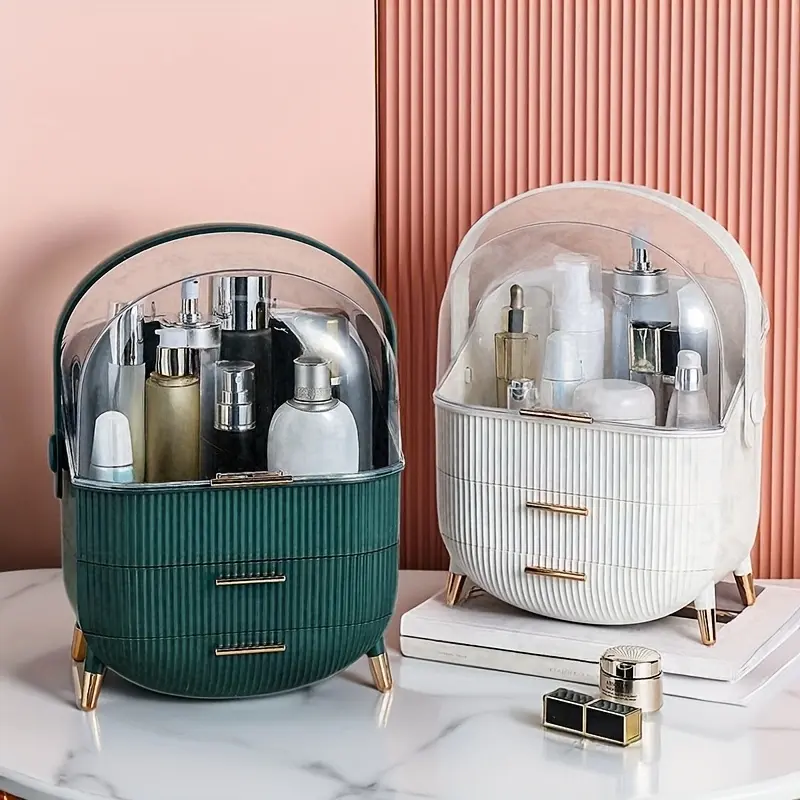 Luxury Cosmetic Storage Box, Handheld Dustproof Makeup Organizer, Durable Storage Organizer, Large Capacity Portable Beauty Case, Essential Skincare Container