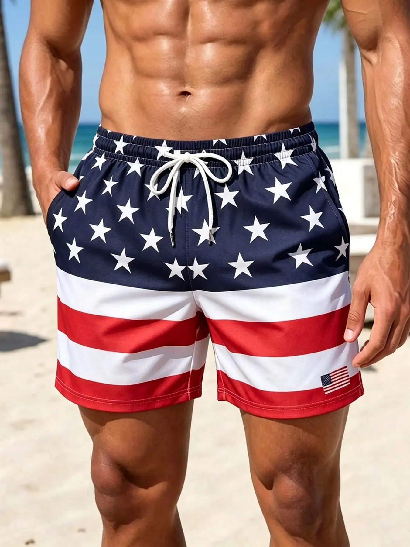 American flag men's shorts, 1776-2026 quick drying beach shorts, Beach Trunks, elastic waist with pockets, lightweight and breathable, suitable for summer beaches, pool parties, barbecues, and leisure vacations.